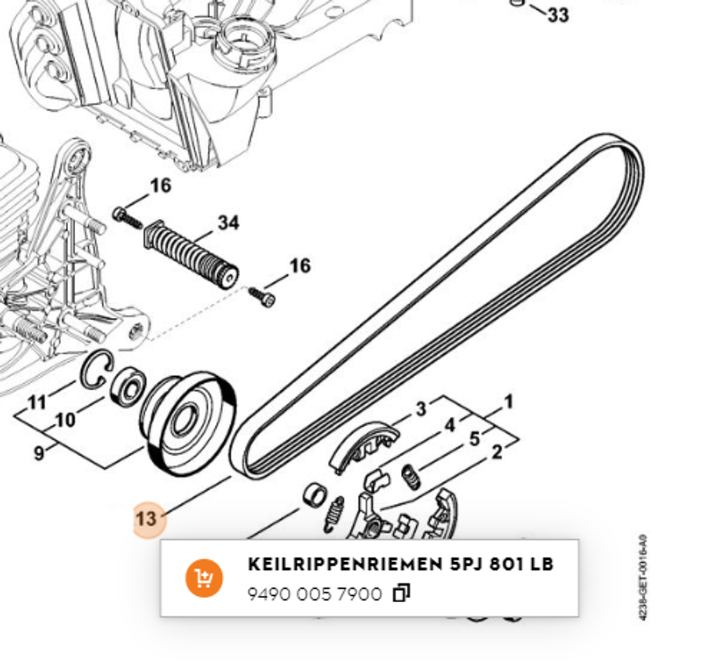 Ремень приводной 5PJ801LB бензореза STIHL TS 420, TS 500i арт. TS41044 FARMERTEC (STIHL 9490 000 7900)