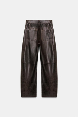 ZARA КОЖАНЫЕ БРЮКИ — ZW COLLECTION LIMITED EDITION, КОРИЧНЕВЫЙ