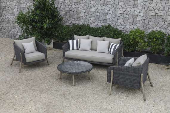 Комплект уличной мебели Jura из массива акации, алюминия и ротанга, серый, натуральный