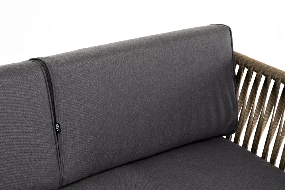 "Касабланка" диван 3-местный плетеный из роупа, каркас алюминий светло-серый (RAL7035) муар, роуп серо-коричневый 23мм, ткань серая 017