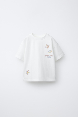 ZARA ФУТБОЛКА С ВЫШИВКОЙ, ЭКРЮ