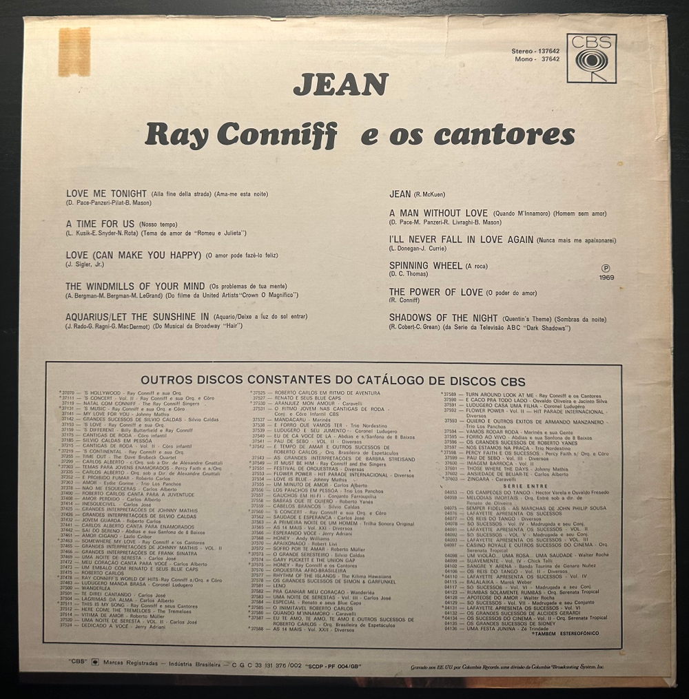 Ray Conniff E Os Cantores- Jean (Бразилия 1969г.)