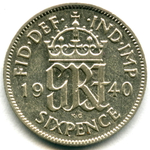 6 пенсов 1940. Англия VF-