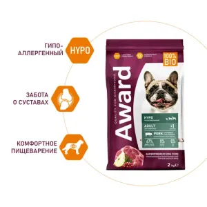 Сухой корм AWARD HYPO для взрослых собак всех пород со свининой с добавлением брусники, груши и розмарина