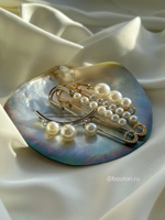 Брошь золотистая  "Булавка" подвижный жемчуг 7 см