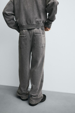 ZARA ДЖОГГЕРЫ WIDE-LEG С ЭФФЕКТОМ ПОТЕРТОСТИ, СЕРЫЙ