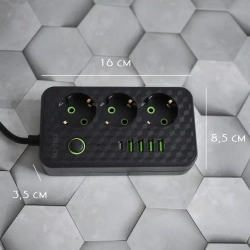 Сетевой фильтр с 2 USB-портами, 1 Type-C,3 розетки
