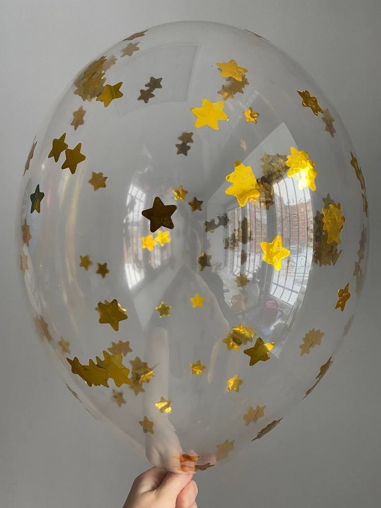 Воздушный шар с наполнением конфетти звезда золото ПАЛИТРА №4427