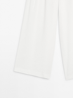 Massimo Dutti Брюки-палаццо из льняной смеси с вытачками, кремовый
