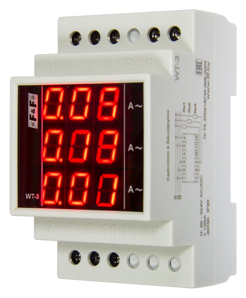 Указатель тока (амперметр) WT- 3-1000 LED 3х-фазн. 800-1500А DIN F&amp;F