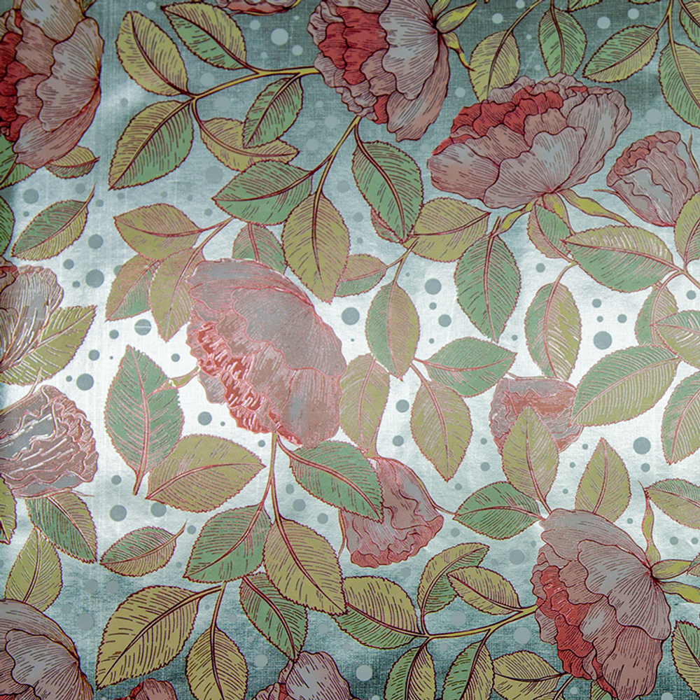 Упаковочная бумага (0,7*1 м) Роскошные цветы, Металлик, 1 шт.