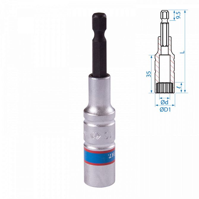 KING TONY (76B810M) Головка для шуруповерта двенадцатигранная 1/4", 10 мм, L = 80 мм