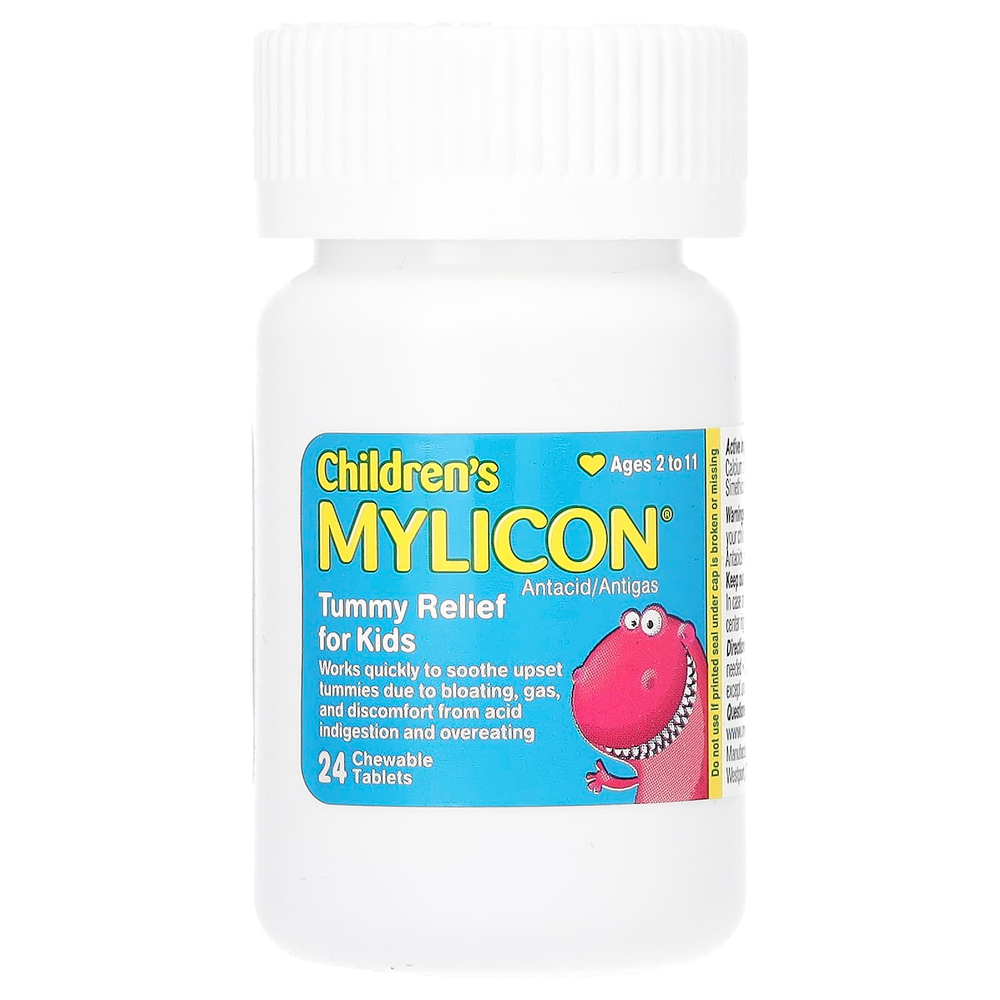 Mylicon, Children's Mylicon, средство для облегчения живота для детей, возраст 2–11 лет, вишня`` 24 жевательные таблетки