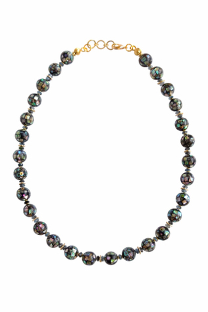 Бусы с чёрным перламутром и аквамарином