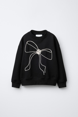 ZARA ТОЛСТОВКА С БАНТОМ ИЗ ШНУРКА, ЧЕРНЫЙ