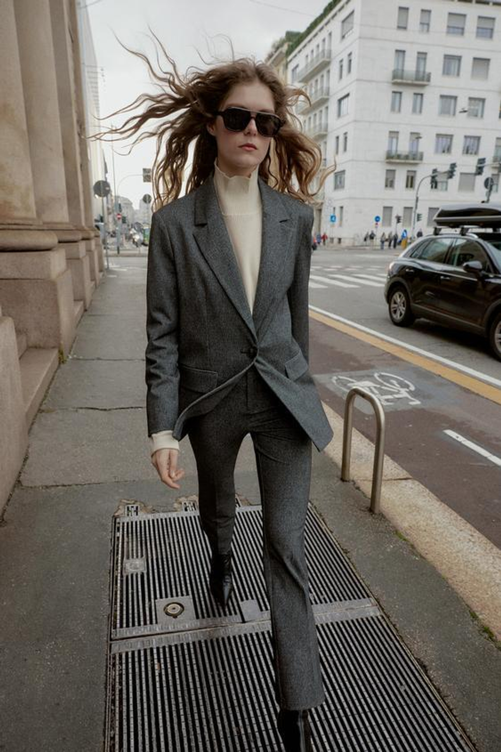 ZARA ЛЕГИНСЫ FLARE, СЕРЫЙ МЕЛАНЖ