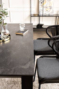 "Венето" обеденная группа на 4 персоны со стульями "Милан", каркас темно-серый, роуп темно-серый