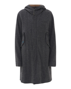 UNDERCOVER ПАЛЬТО СЕРОЕ С КАПЮШОНОМ ИЗ ШЕРСТИ