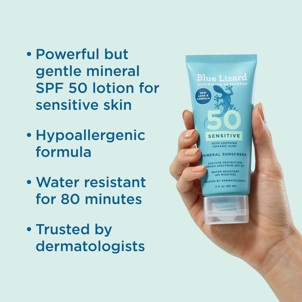 Blue Lizard Australian Sunscreen, солнцезащитное средство, для чувствительной кожи, SPF 50, 89 мл (3 жидк. унции)