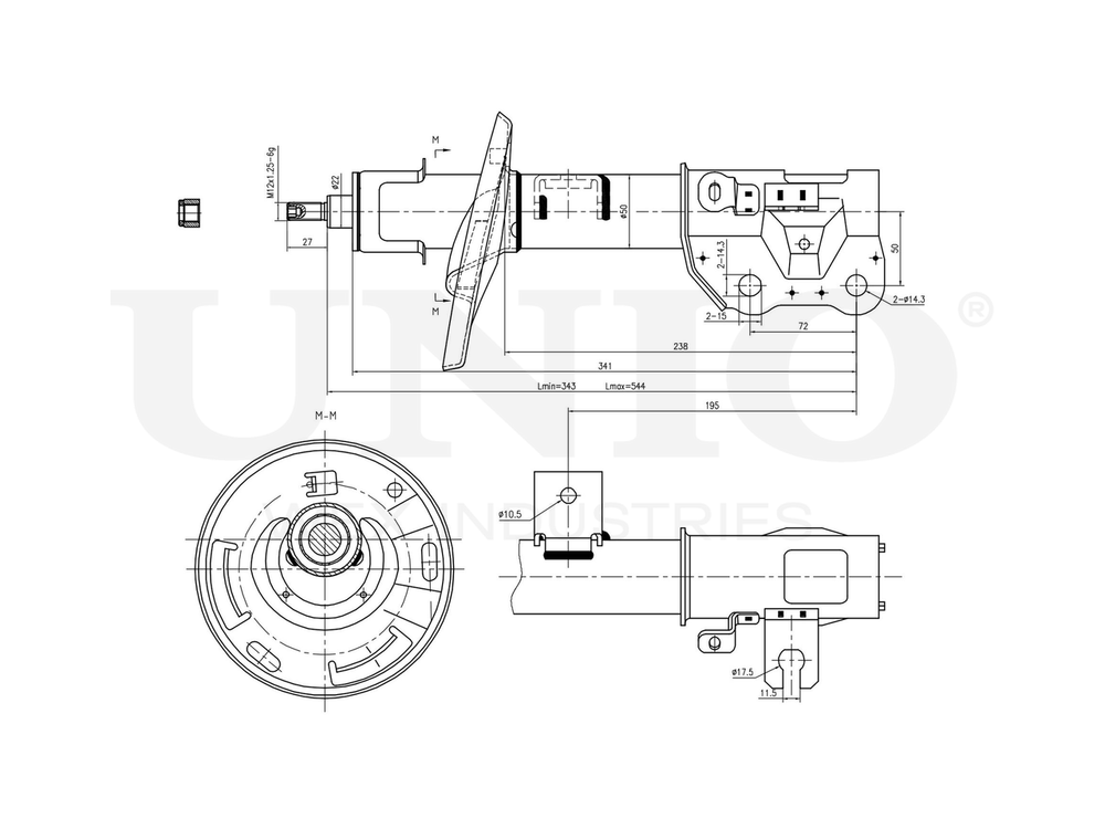 Амортизатор газовый передней подвески правый UNIO SAB-10336
