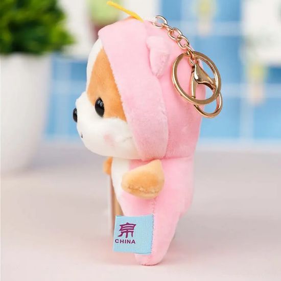 Мягкий брелок "Корги в шапочке" розовый 13 см