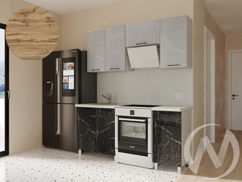 Кухня Мэйбл 1.8м с окапом (корпус белый/мрамор лайт; мрамор дарк)