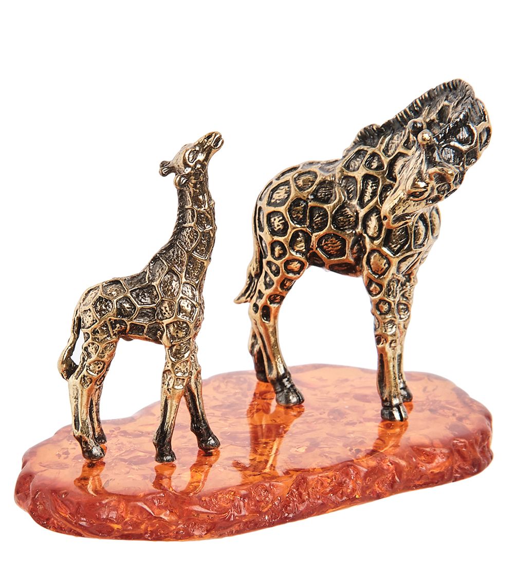 Народные промыслы AM-2005 Фигурка «Жираф с малышом» (латунь, янтарь)
