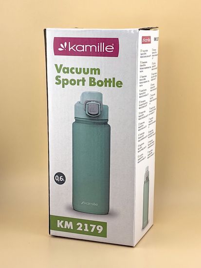 Термос-Бутылка спортивная 600 мл. Kamille KM 2179 из нержавеющей стали с замком и петлёй