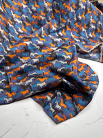 Блузочно-плательный поплин с рисунком (96%хлопок/4%эластан, Конный бунт на поле, 142, 92 гр/м2)