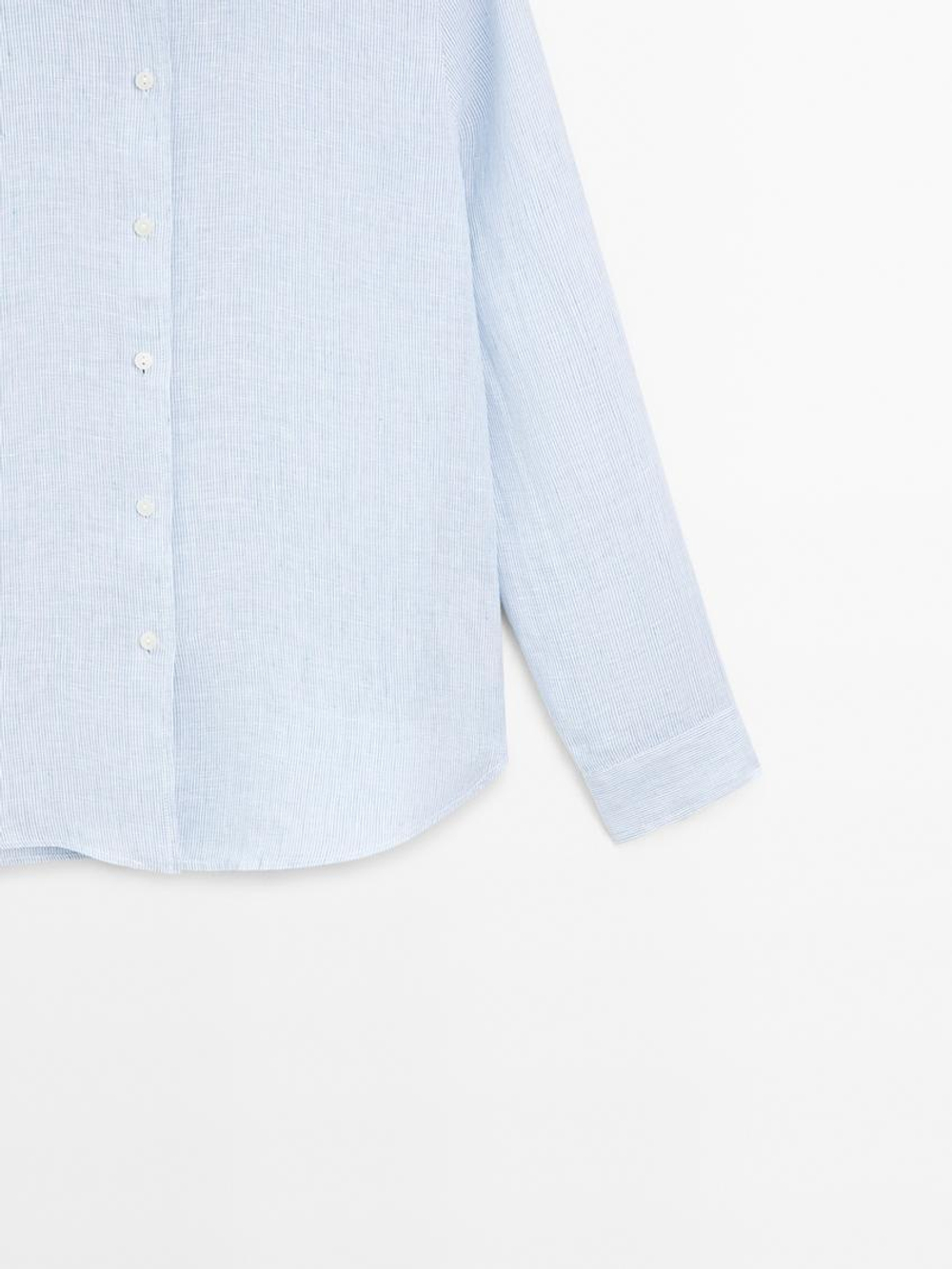 Massimo Dutti Рубашка из струящегося льна в тонкую полоску, синий