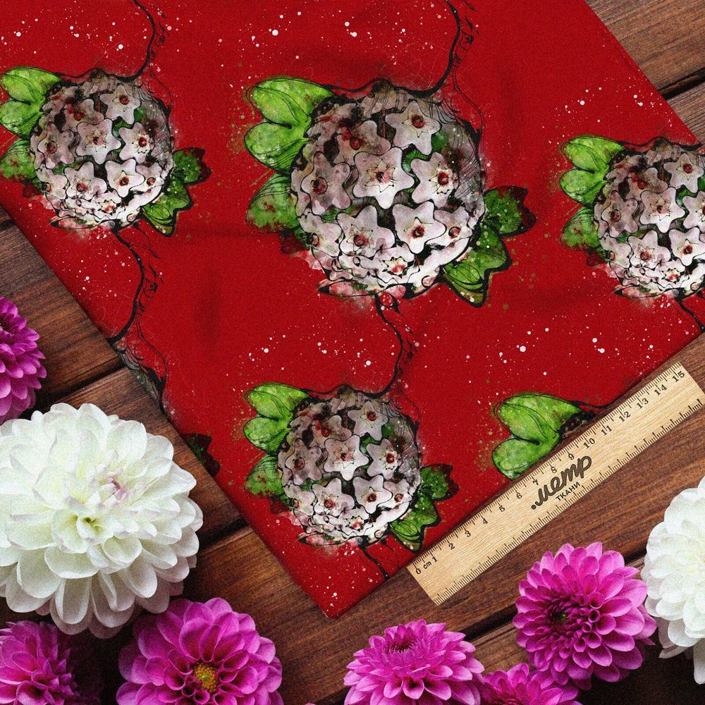 Ткань габардин белые цветы шаровой формы