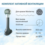Комплект активной вентиляции: Вентиляционный выход D110 не утепленный высота H=500 мм, проходной элемент для металлочерепицы Monterrey, турбодефлектор Ø 110 мм из оцинкованного металла, серый