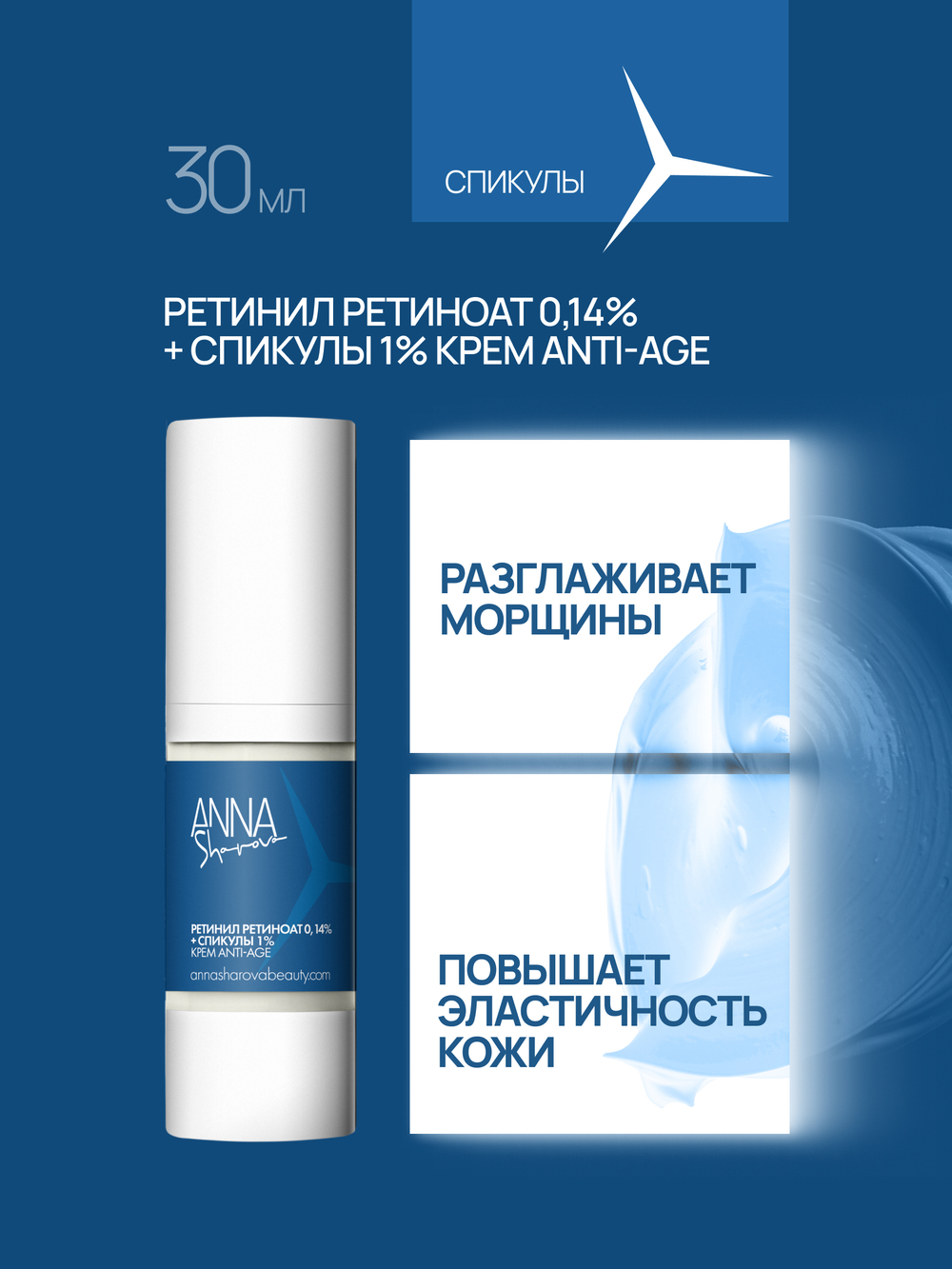 Крем для лица с инкапсулированным ретинил ретиноатом 0,14% и спикулами 1%, 30 мл