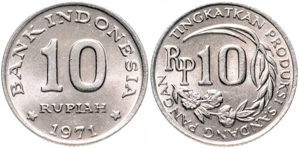 Индонезия 10 рупий, 1971 Хлопок XF