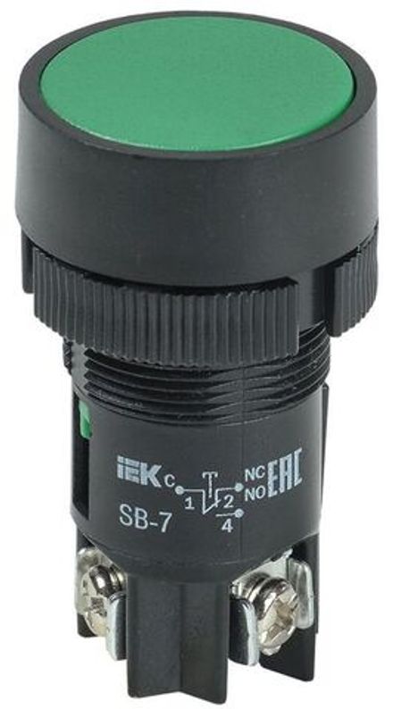 Кнопка SB-7 "Пуск" d22мм 1з+1р 0.6-10А 240В зел. IEK BBT40-SB7-K06