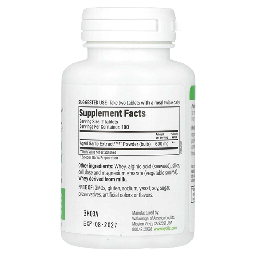 Kyolic, Aged Garlic Extract, выдержанный экстракт чеснока, для сердечно-сосудистой системы, оригинальная формула 100, 200 таблеток (300 мг в 1 таблетке)
