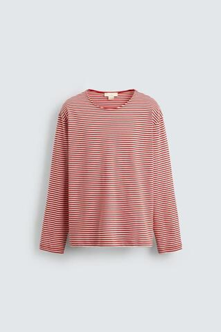ZARA ЖАККАРДОВАЯ ФУТБОЛКА В ПОЛОСКУ LIMITED EDITION, КРАСНЫЙ/БЕЛЫЙ