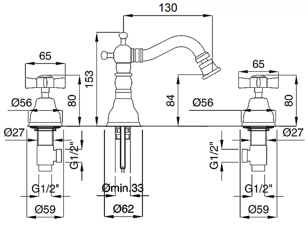 Смеситель для биде на 3 отв. Migliore Princeton ML.PRN-825 состаренный хром
