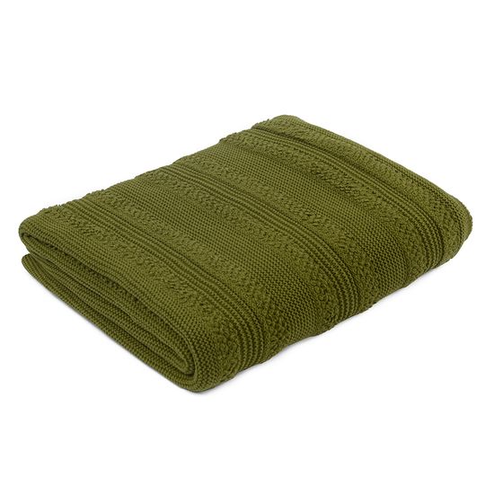 Плед из хлопка с буклированной вязкой оливкового цвета из коллекции essential, 130х170 см