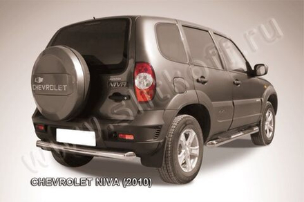 Защита заднего бампера (нержавейка) Chevrolet Niva (2009-2020) d76 радиусная (черный)