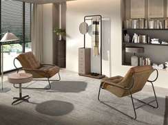 Вешалка для одежды 3281 из кожи, ореха и черной стали с зеркалом