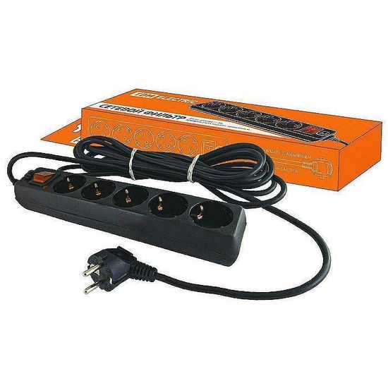 Сетевой фильтр  TDM 5 гнезд 3м ПВС 3х1 мм