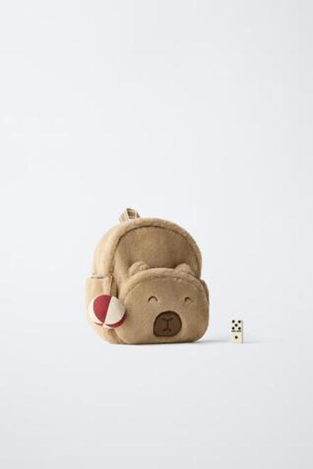 ZARA РЮКЗАК С МЕХОВЫМИ ДЕТАЛЯМИ, БЕЖЕВО-КОРИЧНЕВЫЙ