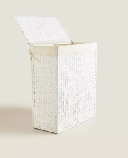 ZARA HOME КОРЗИНА ДЛЯ БЕЛЬЯ С КРЫШКОЙ И РУЧКАМИ, БЕЛЫЙ