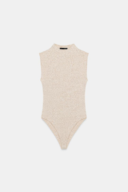 ZARA МЯГКОЕ БОДИ С ВОРОТНИКОМ-СТОЙКОЙ, БЕЖЕВЫЙ МЕЛАНЖ