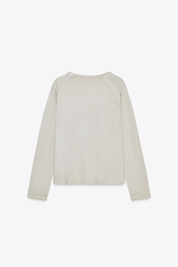 ZARA ФУТБОЛКА С ДЛИННЫМИ РУКАВАМИ, ПЕСОЧНЫЙ