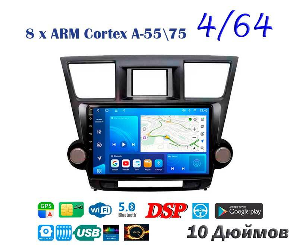 Topway TS10 4+32GB 8 ядер для Toyota Highlander 2007-2013