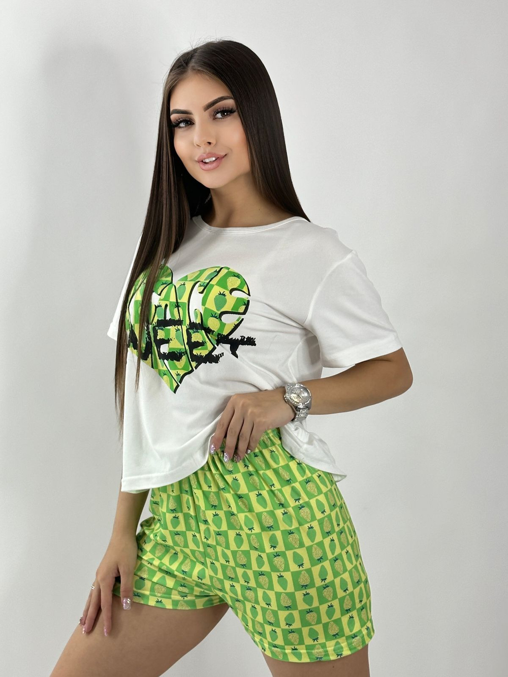 Пижама жен.б/в шорты+футб мультик (норма) 0098