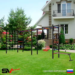 Уличная шведская стенка Sv Sport рукоход х 2 с комплектом турник прямой У54355 (Турник/Брусья/Стойка/Скамья/Со спинкой/Кронш бокс/Сетка)