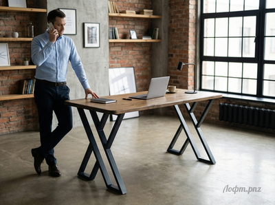 Стол в стиле Лофт с ножками в форме Х (малый размер)